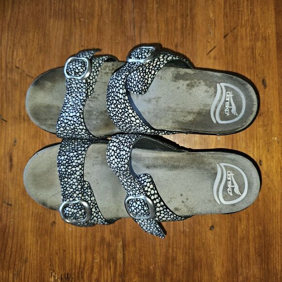 Dansko Sophie Sandals 39 Sparkle Slide Metallic black Buckle Iridescent Slip On - Picture 2 of 8